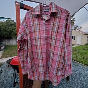 Vintage Centura Men's Long Sleeve Button Up Shirt. Large. Plaid pink, yellow, gr